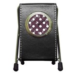 Polka Dots - White on Eggplant Violet Pen Holder Desk Clock