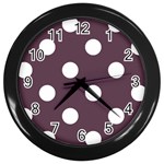 Polka Dots - White on Eggplant Violet Wall Clock (Black)