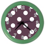 Polka Dots - White on Eggplant Violet Color Wall Clock