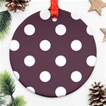 Polka Dots - White on Eggplant Violet Round Ornament (Two Sides)