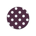 Polka Dots - White on Eggplant Violet Rubber Round Coaster (4 pack)