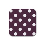 Polka Dots - White on Eggplant Violet Rubber Square Coaster (4 pack)