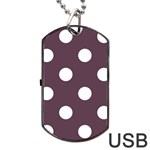 Polka Dots - White on Eggplant Violet Dog Tag USB Flash (One Side)