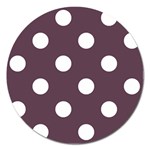 Polka Dots - White on Eggplant Violet Magnet 5  (Round)