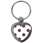 Polka Dots - Eggplant Violet on White Key Chain (Heart)