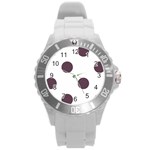 Polka Dots - Eggplant Violet on White Round Plastic Sport Watch (L)
