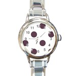 Polka Dots - Eggplant Violet on White Round Italian Charm Watch
