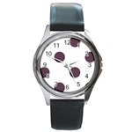 Polka Dots - Eggplant Violet on White Round Metal Watch