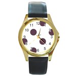 Polka Dots - Eggplant Violet on White Round Gold Metal Watch