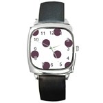 Polka Dots - Eggplant Violet on White Square Metal Watch