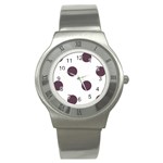 Polka Dots - Eggplant Violet on White Stainless Steel Watch