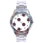 Polka Dots - Eggplant Violet on White Stainless Steel Analogue Watch