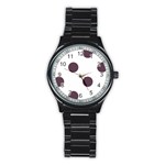 Polka Dots - Eggplant Violet on White Stainless Steel Round Watch