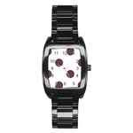 Polka Dots - Eggplant Violet on White Stainless Steel Barrel Watch