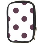Polka Dots - Eggplant Violet on White Compact Camera Leather Case