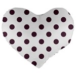 Polka Dots - Eggplant Violet on White Large 19  Premium Flano Heart Shape Cushion