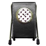 Polka Dots - Eggplant Violet on White Pen Holder Desk Clock