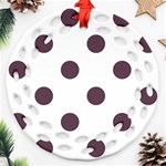 Polka Dots - Eggplant Violet on White Round Filigree Ornament (Two Sides)