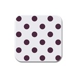 Polka Dots - Eggplant Violet on White Rubber Square Coaster (4 pack)