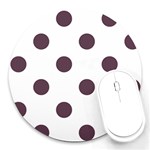 Polka Dots - Eggplant Violet on White Round Mousepad