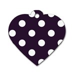 Polka Dots - White on Dark Purple Dog Tag Heart (Two Sides)