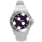 Polka Dots - White on Dark Purple Round Plastic Sport Watch (L)
