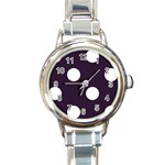 Polka Dots - White on Dark Purple Round Italian Charm Watch