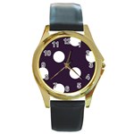 Polka Dots - White on Dark Purple Round Gold Metal Watch