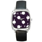 Polka Dots - White on Dark Purple Square Metal Watch