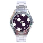 Polka Dots - White on Dark Purple Stainless Steel Analogue Watch