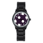 Polka Dots - White on Dark Purple Stainless Steel Round Watch