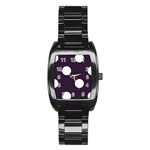 Polka Dots - White on Dark Purple Stainless Steel Barrel Watch