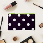 Polka Dots - White on Dark Purple Canvas Cosmetic Bag (XS)