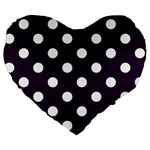 Polka Dots - White on Dark Purple Large 19  Premium Flano Heart Shape Cushion