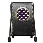 Polka Dots - White on Dark Purple Pen Holder Desk Clock