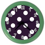 Polka Dots - White on Dark Purple Color Wall Clock