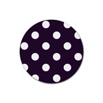 Polka Dots - White on Dark Purple Rubber Round Coaster (4 pack)