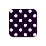 Polka Dots - White on Dark Purple Rubber Square Coaster (4 pack)