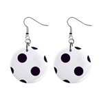 Polka Dots - Dark Purple on White 1  Button Earrings