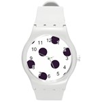 Polka Dots - Dark Purple on White Round Plastic Sport Watch (M)