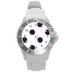 Polka Dots - Dark Purple on White Round Plastic Sport Watch (L)