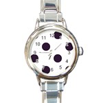 Polka Dots - Dark Purple on White Round Italian Charm Watch