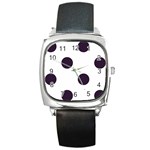 Polka Dots - Dark Purple on White Square Metal Watch