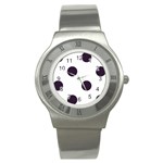 Polka Dots - Dark Purple on White Stainless Steel Watch