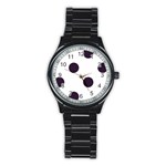 Polka Dots - Dark Purple on White Stainless Steel Round Watch