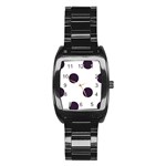 Polka Dots - Dark Purple on White Stainless Steel Barrel Watch