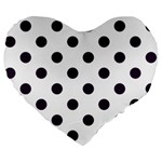 Polka Dots - Dark Purple on White Large 19  Premium Flano Heart Shape Cushion