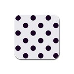 Polka Dots - Dark Purple on White Rubber Square Coaster (4 pack)