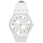 Polka Dots - White on Platinum Gray Round Plastic Sport Watch (M)