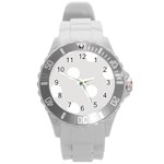 Polka Dots - White on Platinum Gray Round Plastic Sport Watch (L)